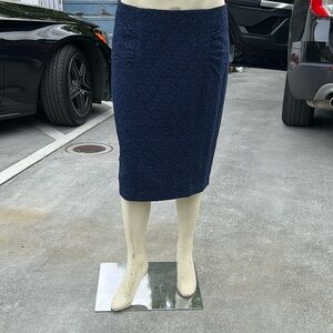 Navy Lace Overlay Straight Pencil Skirt
